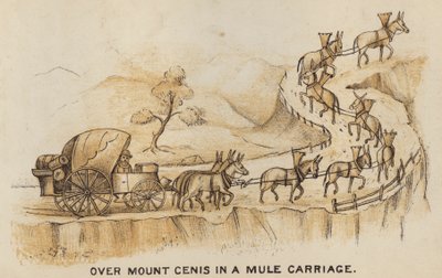 Treinadores e Coaching: Sobre o Monte Cenis numa carruagem de mulas (litografia) de English School