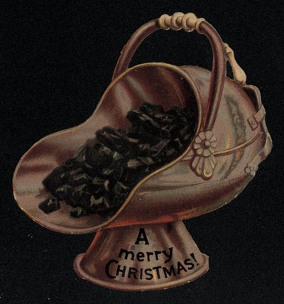 Carvão, cartão de Boas Festas de Natal. (chromolitho) de English School
