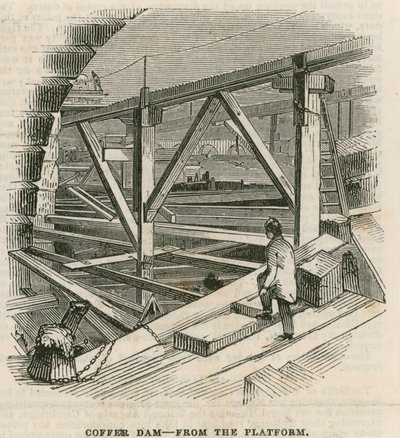 Barragem de cofres, ponte de Westminster, a partir da plataforma de English School