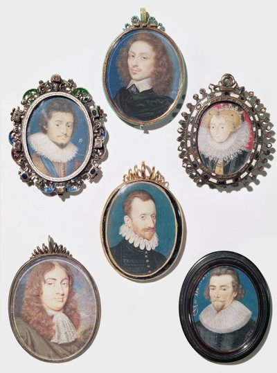 Coleção de miniaturas, LtoR, linha superior: Frederich V (1596-1632) Eleitor Palatino, Rei da Boêmia de English School