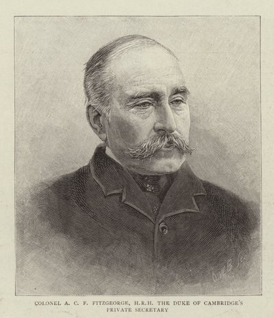 Coronel A C Fitzgeorge, HRH o Secretário Particular do Duque de Cambridge (gravura) de English School