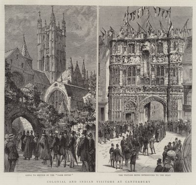 Visitantes coloniais e indianos em Canterbury (gravura) de English School