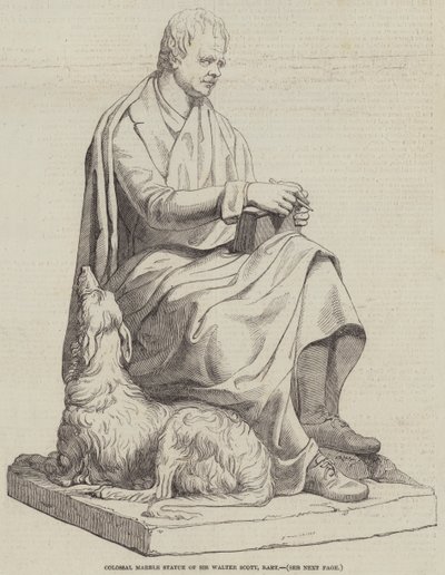 Estátua em mármore colossal de Sir Walter Scott, Baronete (gravura) de English School