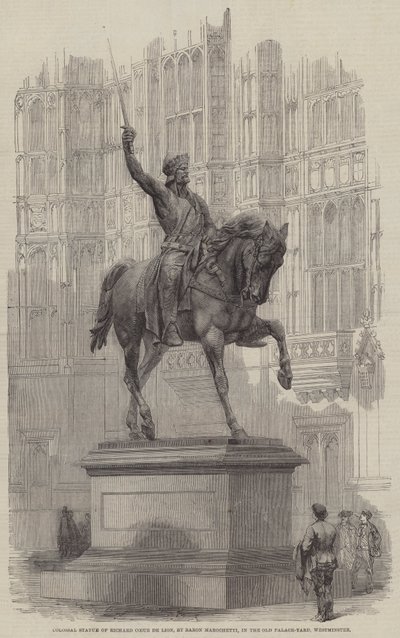 Estátua Colossal de Richard Coeur de Lion, do Barão Marochetti, no Old Palace-Yard, Westminster (gravura) de English School