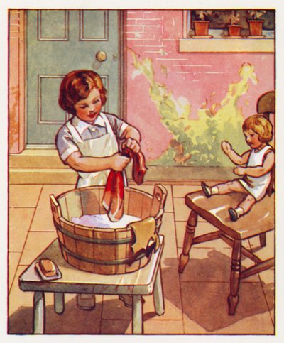 Comandos: Lavar o vestido da boneca (litografia a cores) de English School
