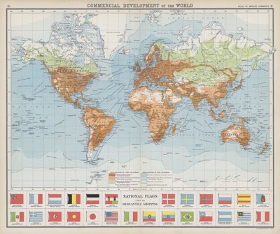 Desenvolvimento comercial do mundo, Bandeiras nacionais utilizadas pela navegação mercantil (litografia a cores) de English School