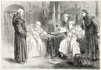 Conferência entre Thorpe e Arundel, ilustração da História do Protestantismo por James Aitken Wylie (1808-1890), pub. 1878 de English School