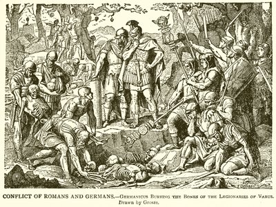 Conflito de Romanos e Alemães .-- Germanicus Enterrando os Ossos dos Legionários de Varus de English School