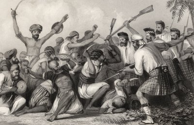 Conflito com os Ghazees antes de Bareilly em 6 de maio de 1858, de "A História do Motim Indiano", publicado em 1858 de English School