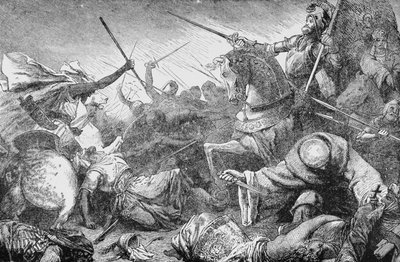 Conflito com os sarracenos, de A História da França, de Emile de Bonnechose, publicado pela Ward, Lock and Co, Londres de English School