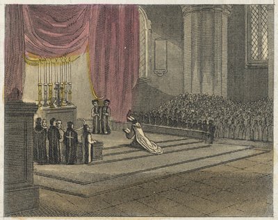 Consagração de uma igreja (gravura a cores) de English School