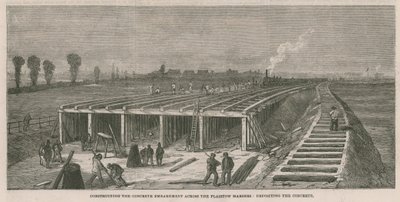Construindo o aterro de concreto através dos pântanos de Plaistow de English School
