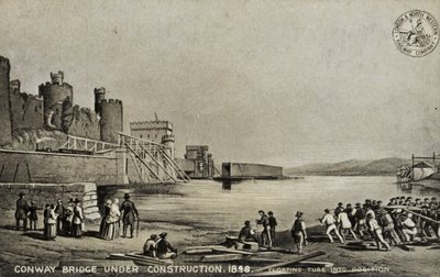 Conway Bridge em construção, 1848 de English School