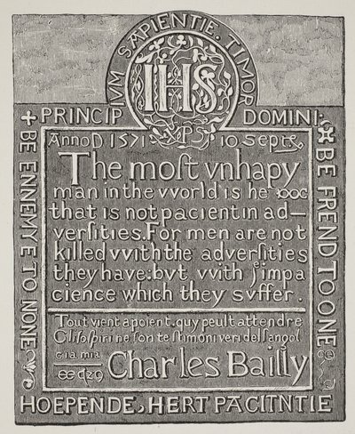 Cópia de uma escultura de Charles Bailly, da parede da Torre de Beauchamp, Torre de Londres, 1571 de English School