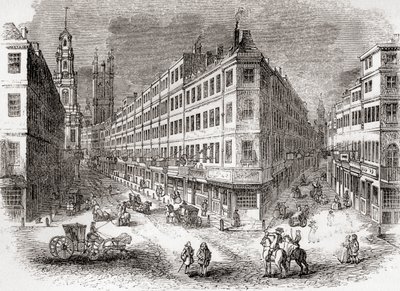 Cornhill, The Exchange e Lombard Street, Londres, Inglaterra, em meados do século XIX, da Velha Inglaterra: Um Museu Pictórico, pub. 1847 de English School