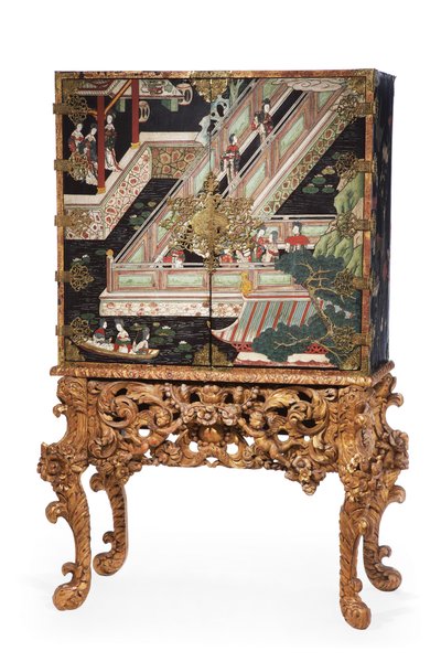 Gabinete e suporte Coromandel (bronze, laca e madeira dourada) de English School