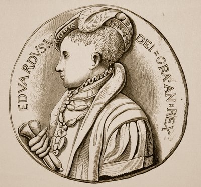 Medalha de coroação de Edward VI (foto sépia) de English School