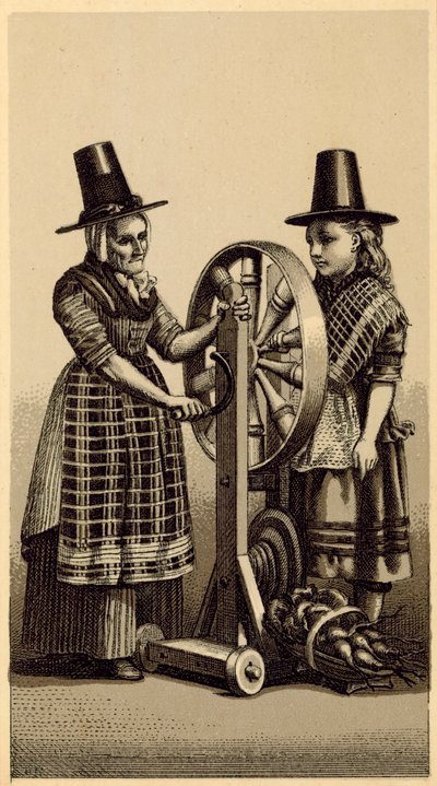 Trajes do País de Gales: Spinning Genny (lito) de English School