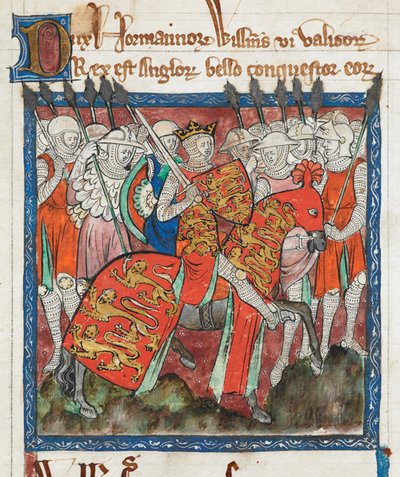 Cott Claud D II f.33 William, o Conquistador, cavalgando com seus soldados, 