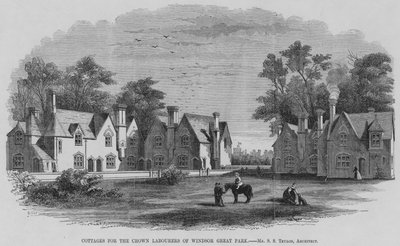 Casas de campo para os trabalhadores da Coroa de Windsor Great Park (gravura) de English School