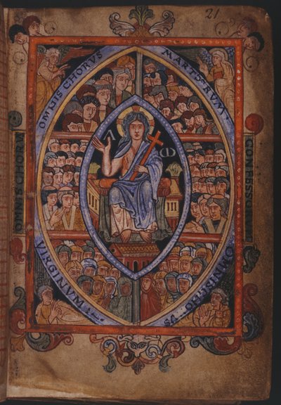 Algodão Galba A. XVIII, f.21 Cristo entronizado com coros de mártires, confessores e virgens de English School