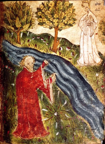 Cotton Nero Ms A X, f. 42 The Dreamer with the Pearl Maiden, c.1375-1400 (vellum) de English School