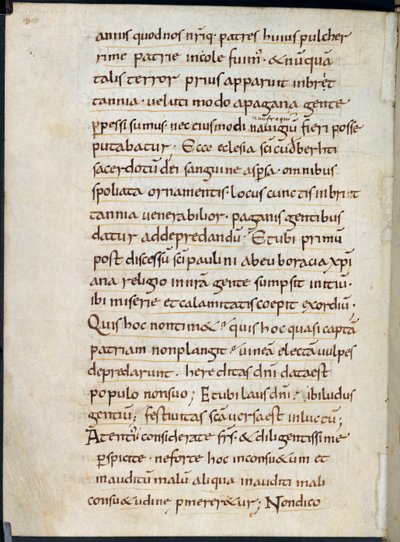 Cotton Vespasiano A. XIV, f.126v Carta de Alcuin oferecendo condolências pelo ataque viking a Lindisfarne em 793 (tinta sobre pergaminho) de English School