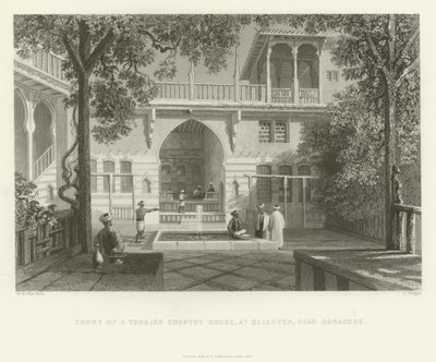 Tribunal de uma casa de campo turca, Salahyeh, perto de Damasco, 1837 de English School