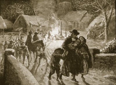 Covenanters expulsando um clérigo episcopal, ilustração da História ilustrada de Cassells da Inglaterra (foto sépia) de English School