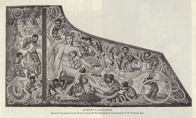 Capa de um piano desenhado e pintado por Edward Burne-Jones de English School