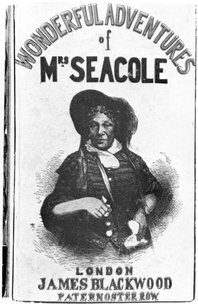 Capa da primeira edição de As Maravilhosas Aventuras da Sra. Seacole, publicada por James Blackwood de Paternoster Row, 1857 de English School