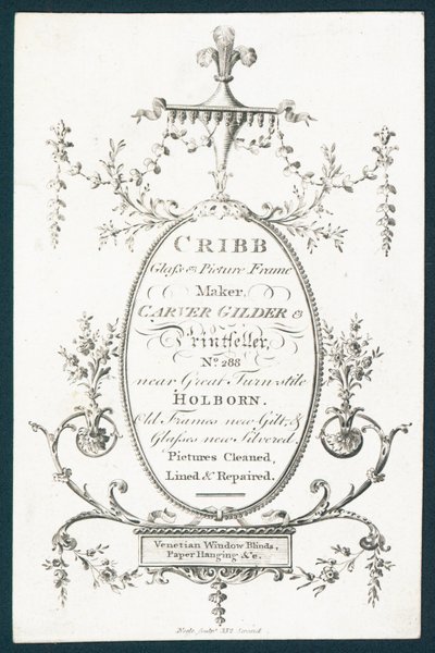 Cribb, vidro e porta-retratos, cartão comercial de English School