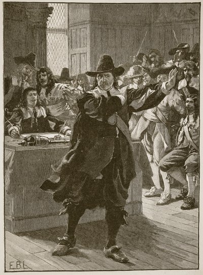Cromwell dirigindo-se ao longo Parlamento pela última vez, ilustração de Cassells Illustrated History of England (foto em sépia) de English School