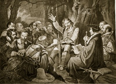 Cromwell antes da batalha de Dunbar, 1650, ilustração de Hutchinsons História da nação britânica, c.1923 de English School