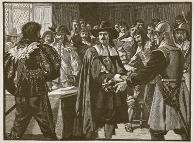 Cromwell dissolver o longo Parlamento, ilustração da história ilustrada de Cassells da Inglaterra (foto sépia) de English School