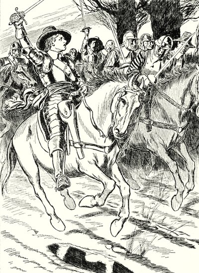 Cromwell lidera os seus ironsides para a batalha (litografia) de English School