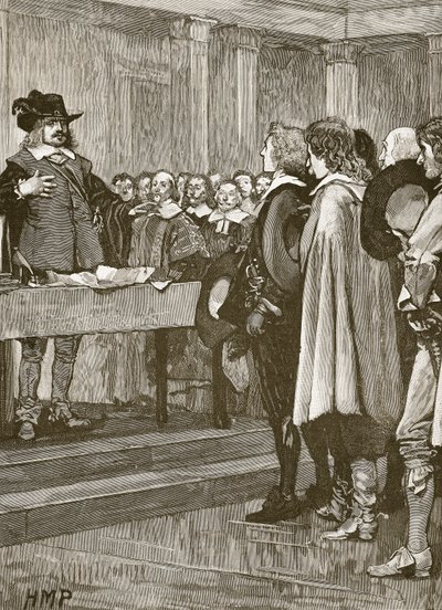 Cromwell recusando a coroa, ilustração da história ilustrada de Cassells da Inglaterra (foto sépia) de English School