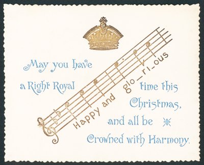 Notas da coroa e da música, cartão de Natal de English School