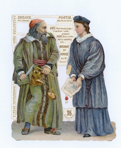 Recorte de Shylock e Portia do The Merchant of Venice de English School