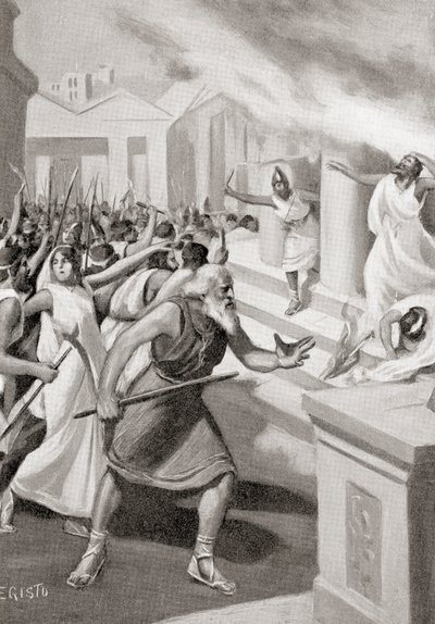 Cylon of Croton liderando uma revolta contra os Pitagóricos, c.509 a.C., da História das Nações de Hutchinson, pub.1915 de English School