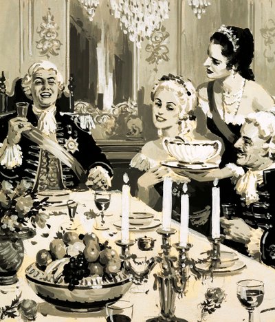 O czar Peter era conhecido pelo seu comportamento infantil e insultuoso (guache no papel) de English School