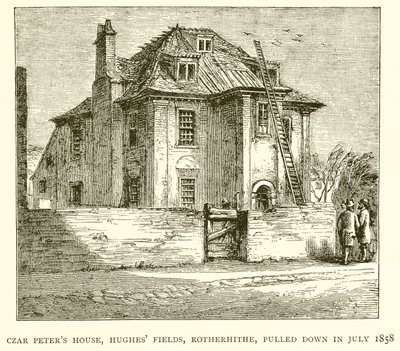 Czar Peters House, Campos Hughes, Rotherhithe, derrubado em julho de 1858 de English School