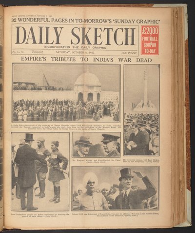 Daily Sketch, mostrando Rudyard Kipling em Neuve Chapelle, 8 de Outubro de English School