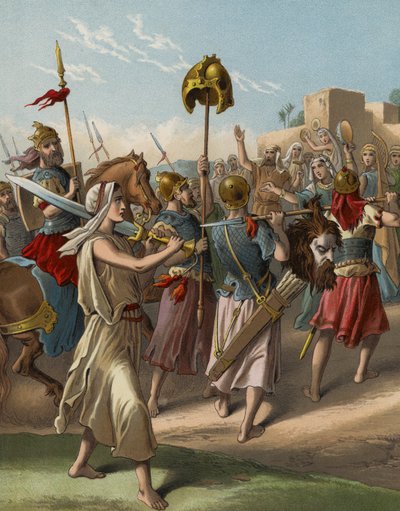 David regressa do abate do filisteu (chromolitho) de English School