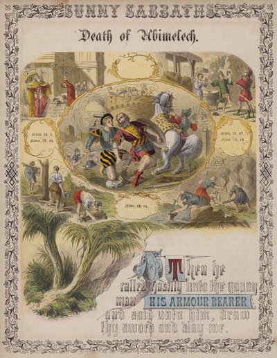 Morte de Abimelech (gravura colorida) de English School