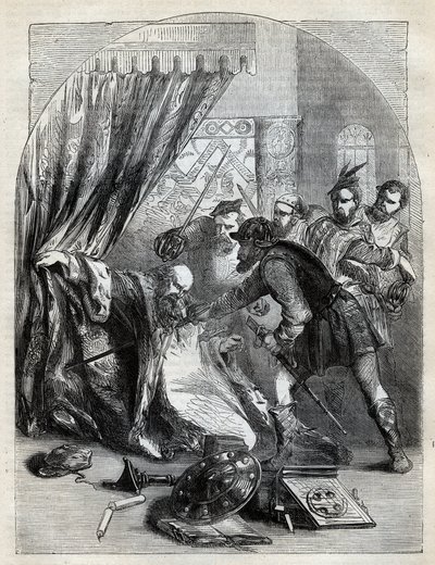 Morte do Cardeal Beaton, 29 de Maio de 1546 - Cardeal David Beaton (c1494-1546), Arcebispo de St. Andrews, assassinado durante a Reforma Escocesa - gravação de "History of England" de Cassell Petter & Galpin, Londres (1890) de English School