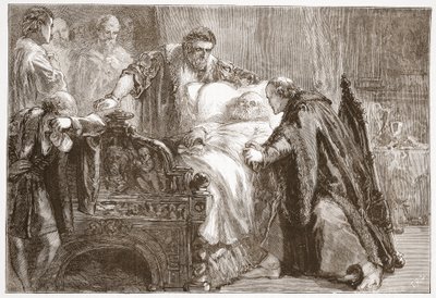 Morte de Frederico, o Sábio, Eleitor da Saxônia, ilustração da História do Protestantismo por James Aitken Wylie (1808-1890), pub. 1878 de English School