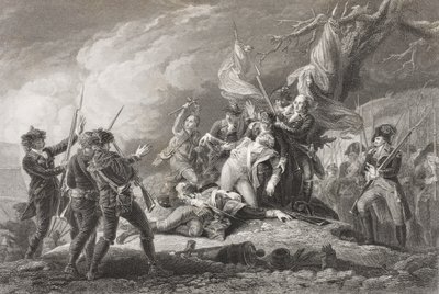 Morte do general Montgomery na batalha de Quebec, 1775, da "Galeria de Retratos Históricos", publicada em 1880 de English School