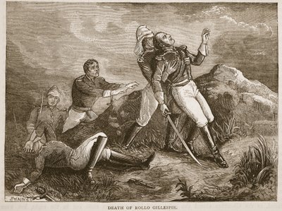 Morte de Rollo Gillespie, ilustração da história ilustrada de Cassells da Índia por James Grant, bar. 1879 de English School