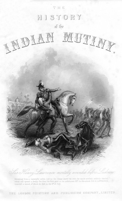 Morte de Sir Henry Montgomery Lawrence, da história do motim indiano, publicada em 1858 de English School